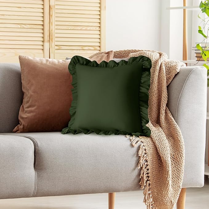 KKJIAF Ruffle Pillow Cases 18x18 Inches, Olive Green Square Ruffled Pillow - Image 5