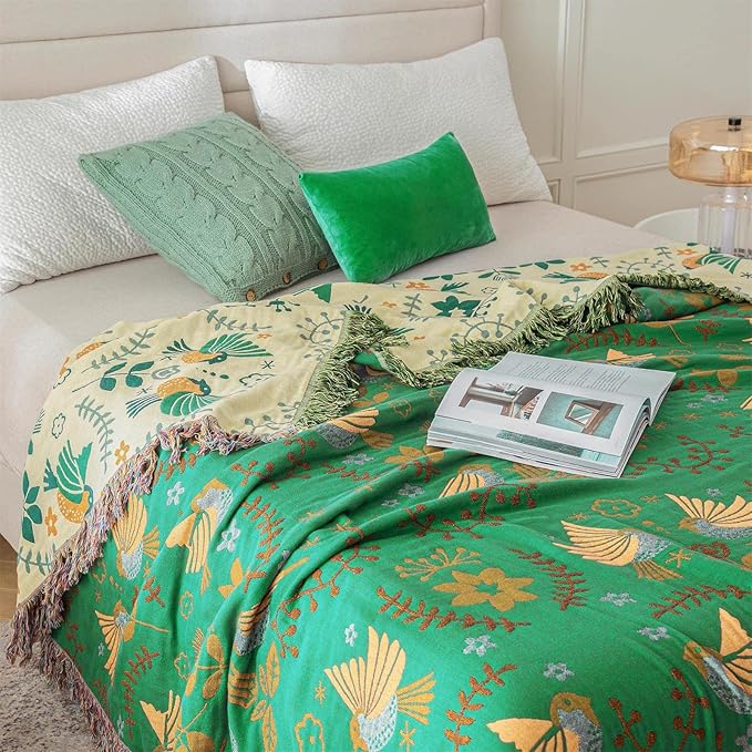 Green Fall Blanket 60''x 80'' Boho Throw Blankets - Image 4