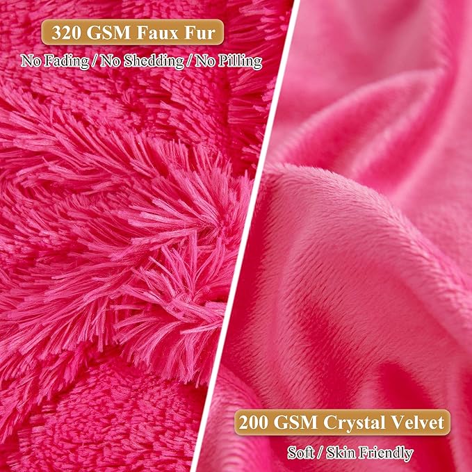 XeGe Faux Fur Fluffy Pillow Cases, Soft Plush Shaggy Furry Hot Pink Pillowcases - Image 4