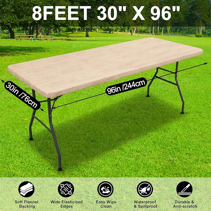 Smiry Rectangle Picnic Tablecloth, Waterproof Elastic Fitted Table Covers - Image 6