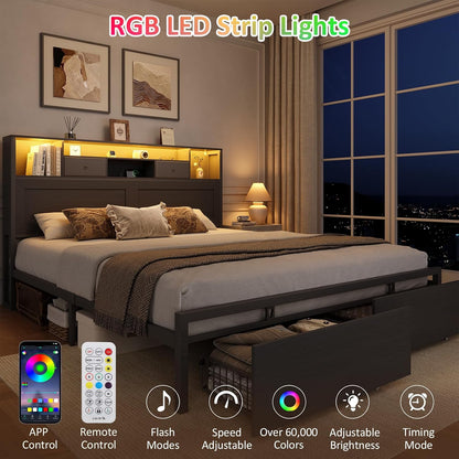 queen bed frame with storage headboard, platform bed, package contents