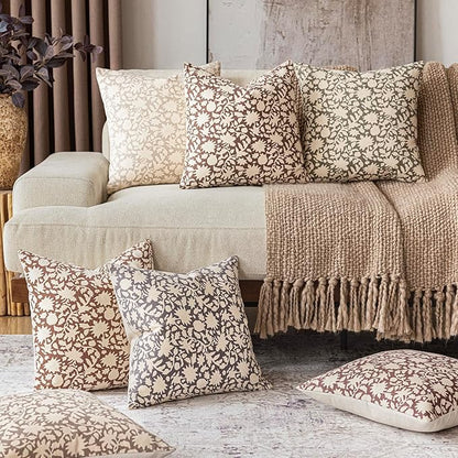 Foindtower Set of 2 Decorative Neutral Floral Throw Pillow Covers Accent - Image 6