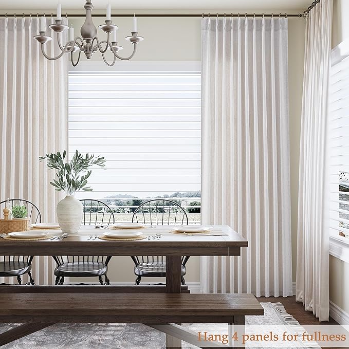 Beige White Pinch Pleated Linen Curtains 63 Inch Length 2 Panels - Image 6