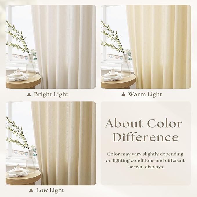 Cream Beige Linen Curtains 96 Inches Long Memory Shape Trained Pinch Pleated - Image 6