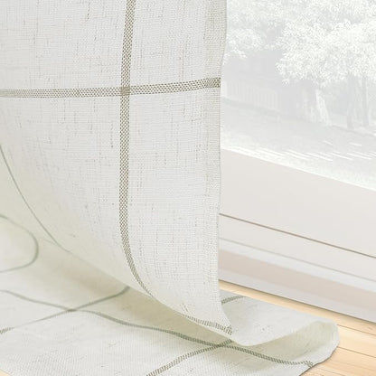 DriftAway Kitchen Curtains Striped Tier Linen Short Curtains Windowpane Plaid - Image 6