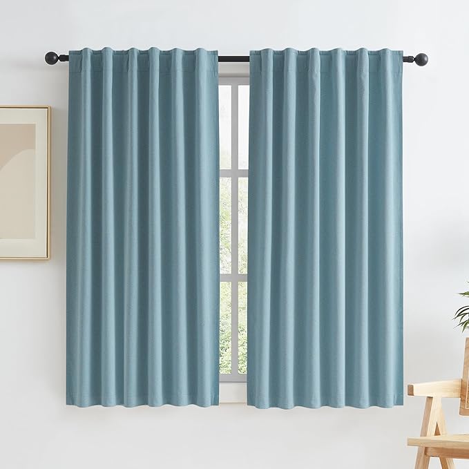 KEQIAOSUOCAI Full Blackout Linen Curtains 45 Inch Drop 2 Panels, Heat and Full by KEQIAOSUOCAI