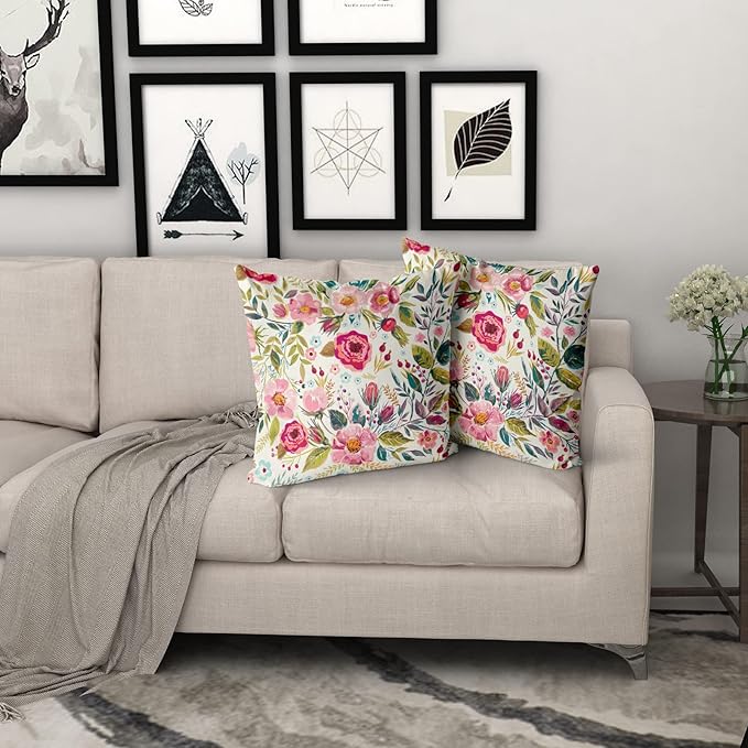 Spring Summer Flower Throw Pillow Covers 18X18 Inch Watercolor Peony Pillowcase - Image 7