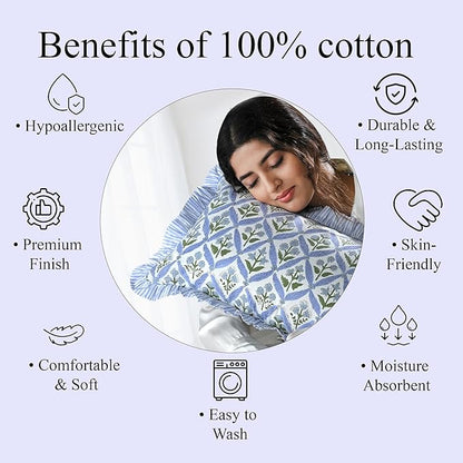 Ridhi Light Steel Blue 100% Cotton Block Print Ruffle Lumbar Sham Cover - Image 4