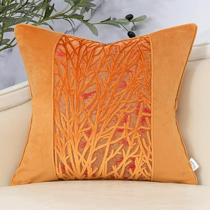 Yangest Orange Yellow Twigs Throw Pillow Cover Velvet Branches Velvet Cushion by Yangest