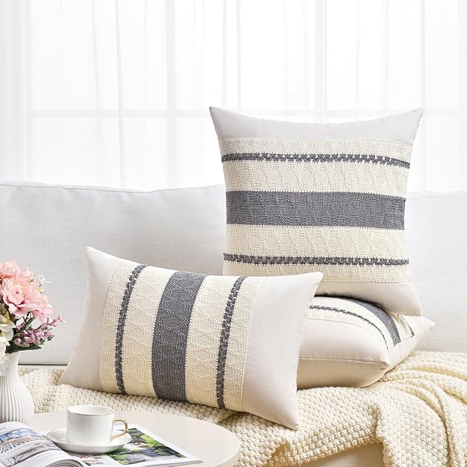 Fancy Homi Set of 2 Neutral Grey Farmhouse Long Lumbar Decorative Throw Pillow - Image 6