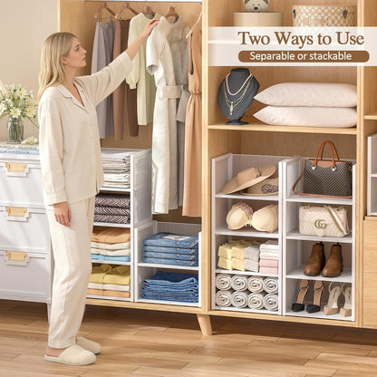 4-tier stackable closet organizers and storage basket, wire showing dimensions