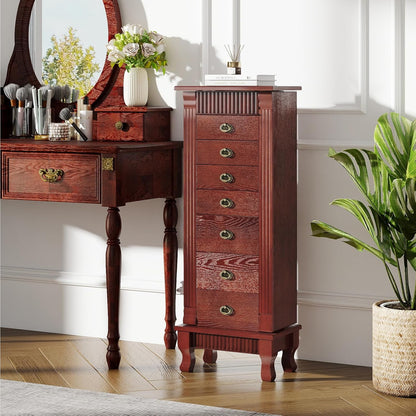 giantex standing jewelry cabinet with 7 drawers, flip-top shown in use
