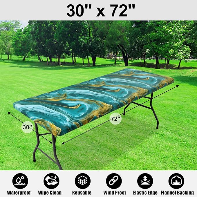 Smiry Rectangle Picnic Tablecloth, Waterproof Elastic Fitted Table Covers - Image 6