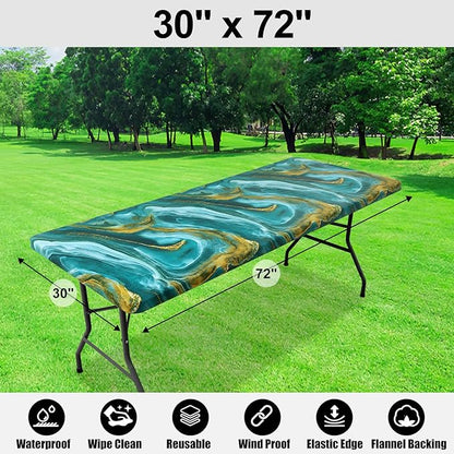 Smiry Rectangle Picnic Tablecloth, Waterproof Elastic Fitted Table Covers - Image 6