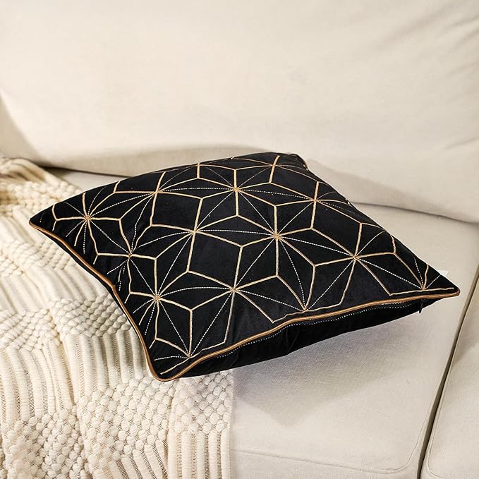 Aeckself Black Geometric Velvet Throw Pillow Cover 18 x 18 Inch - Image 3