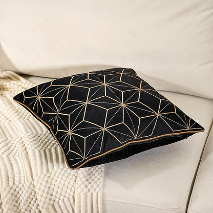 Aeckself Black Geometric Velvet Throw Pillow Cover 18 x 18 Inch - Image 3
