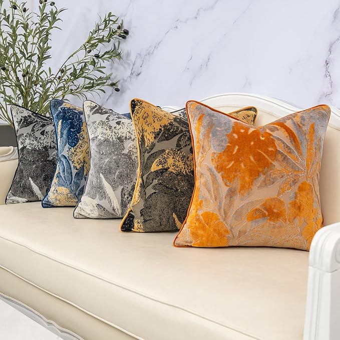 Yangest Grey Leaf Rectangle Pillow Cover Cut Velvet Cushion Cover Luxury Modern - Image 7