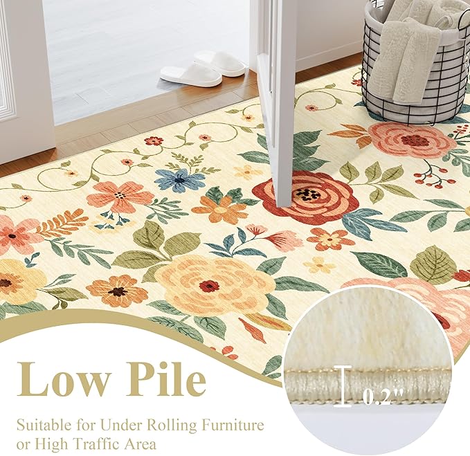 DUKINO 9x12 Area Rug, Floral Rugs - Image 5