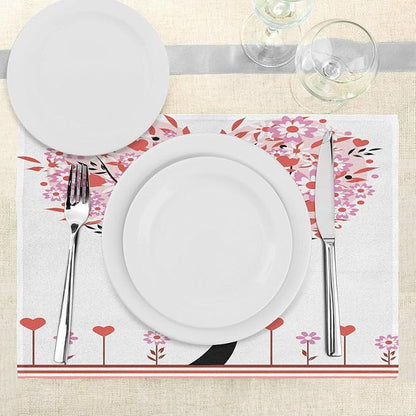 Ambesonne Valentine Place Mats Set of 4, Heart Shaped Tree Daisies Wildflowers - Image 3