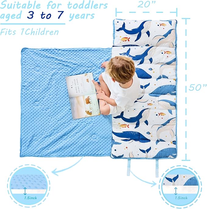 Toddler Nap Mat with Pillow and Blanket, Extra Large Rolled Napping Mats - Image 4