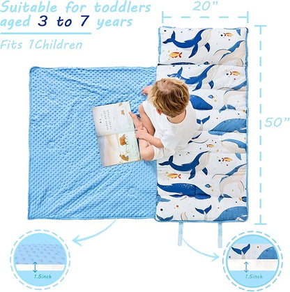 Toddler Nap Mat with Pillow and Blanket, Extra Large Rolled Napping Mats - Image 4