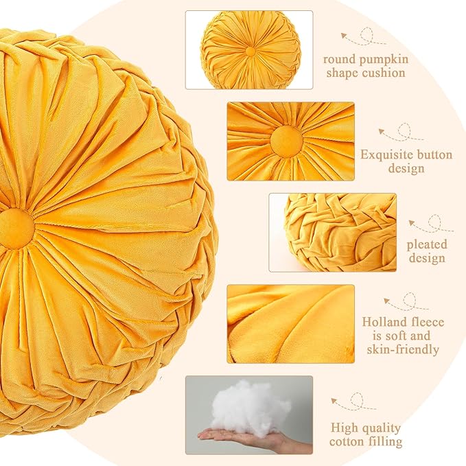 1 Pcs Round Throw Pillows Decorative Velvet Pleated Throw Pillows 15'' Diameter - Image 3