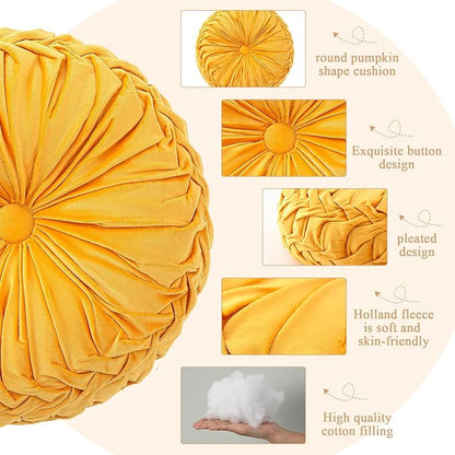 1 Pcs Round Throw Pillows Decorative Velvet Pleated Throw Pillows 15'' Diameter - Image 3