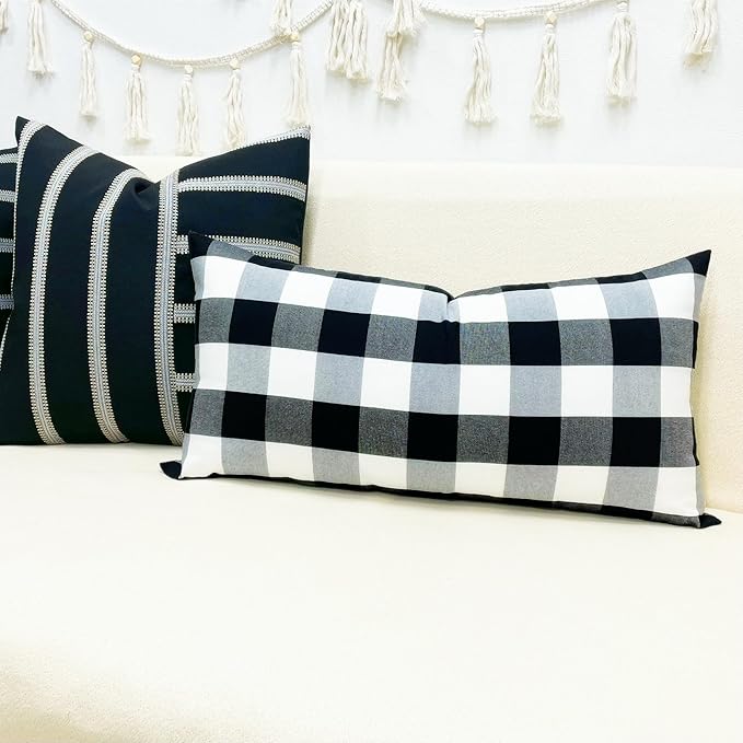 Slow Cow Black Checker Plaid Rectangular Pillow Cover Pillowcase Decorative - Image 7