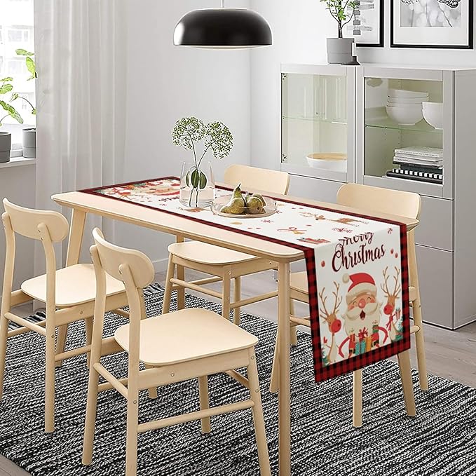 Christmas Table Runner, Merry Christmas Santa Claus Linen Table Runner - Image 7