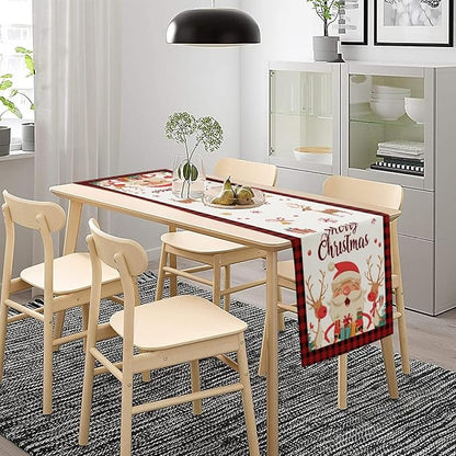 Christmas Table Runner, Merry Christmas Santa Claus Linen Table Runner - Image 7