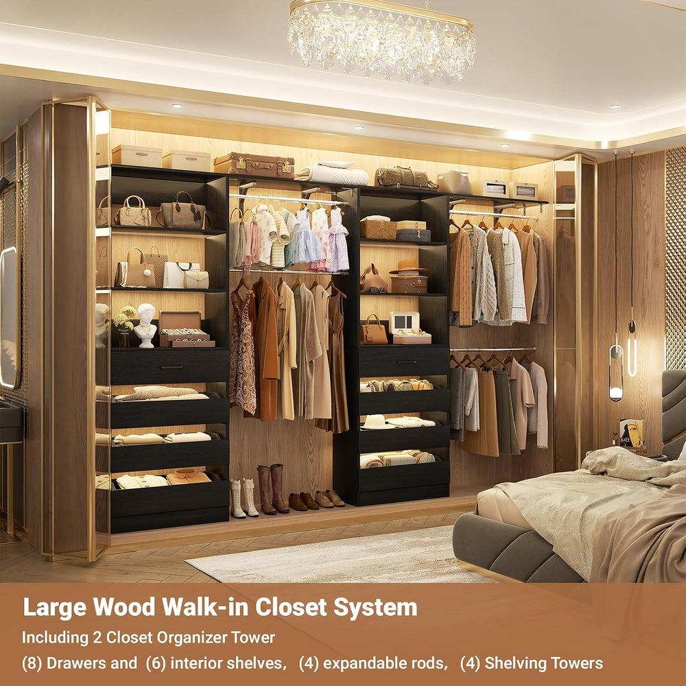 Aheaplus Closet System, Wood Closet Organizer System with 8 Drawers &4 Rods