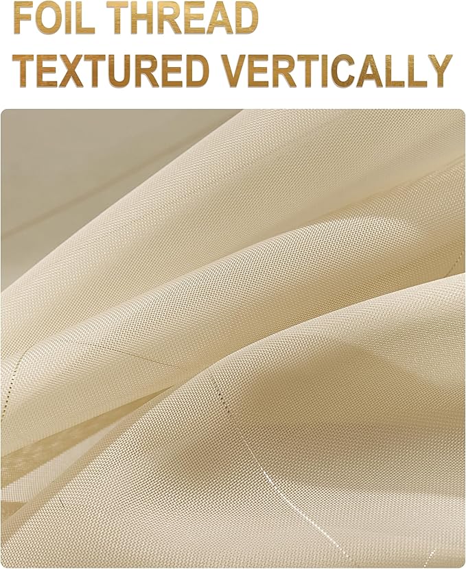 Foil Stripe Beige Sheer Curtains 120 inches Length 2 Panels - Image 2