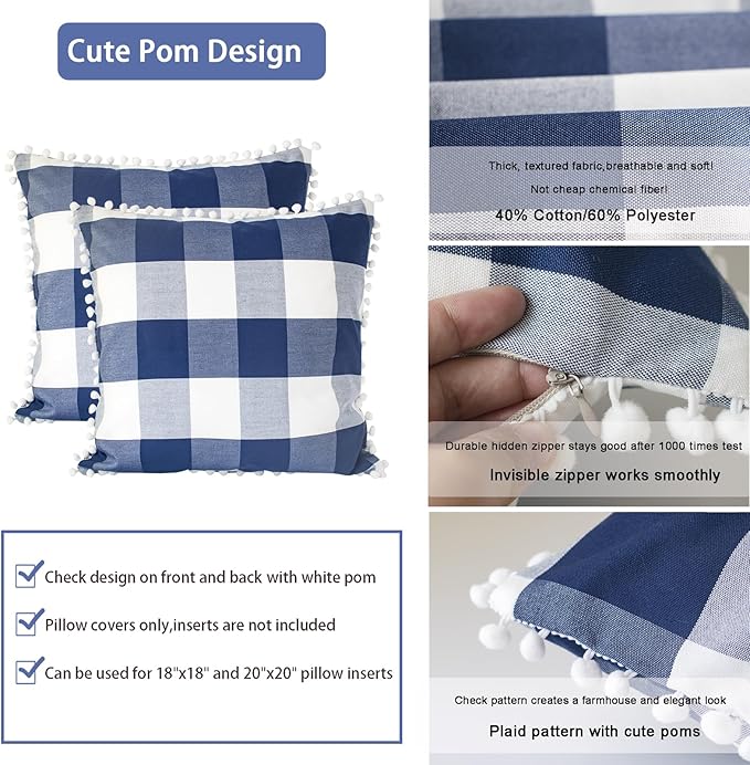 HOPLEE Navy Blue Buffalo Plaid Pillow Covers Navy Blue Throw Pillow Covers - Image 4