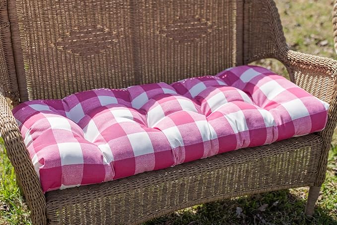RSH DECOR: Tufted Wicker Loveseat Cushion | 41” x 19" | All-Weather Spun Fabric - Image 2