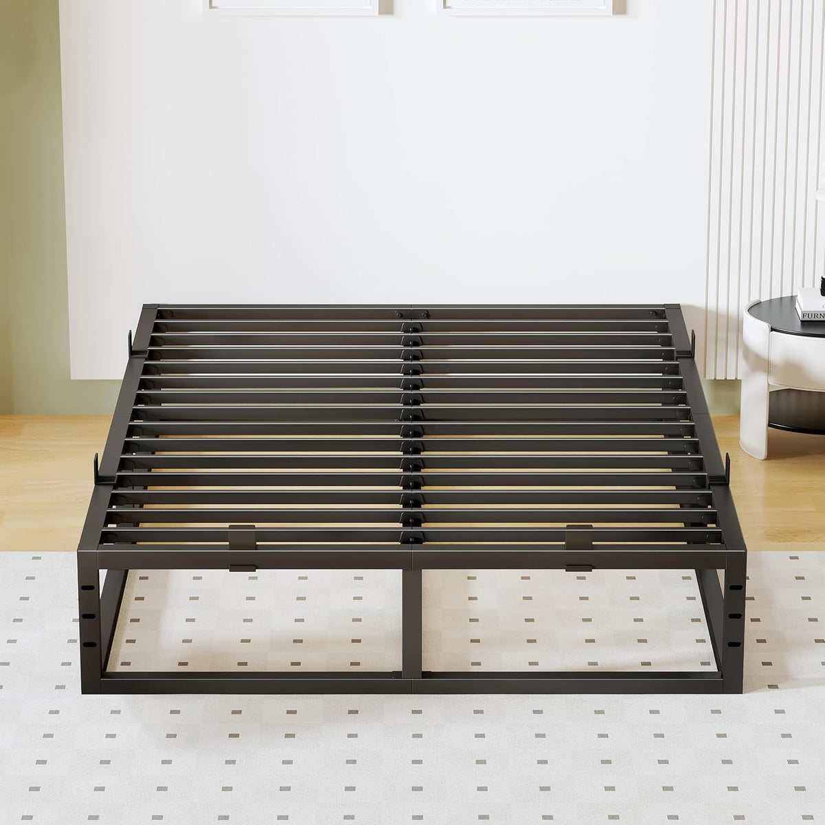 14 inch kind size bed frame,metal platform upgrade, view 9