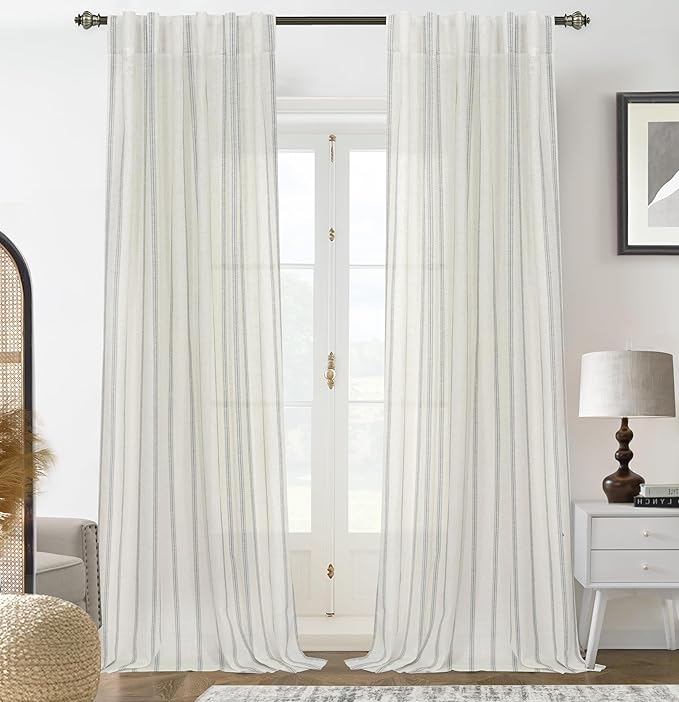 DriftAway Farmhouse Vertical Striped Linen Blend Textured Light Filtering Semi by DriftAway