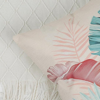 Bonhause Tropical Leaves Throw Pillow Covers 18 x 18 Inch Set of 4 Pink Green - Image 4