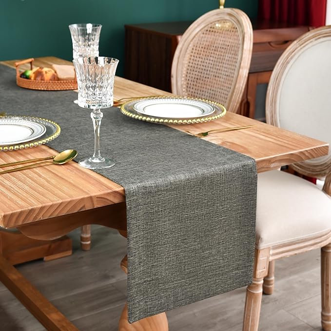 NEWISHER Farmhouse Rustic Table Runner Dark Grey Rectangular Table Runners Faux by Newisher