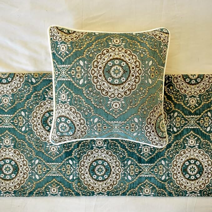 The HomeCentric King/Queen/Twin Teal Decorative Queen 74"x18" Bed Runner - Image 2
