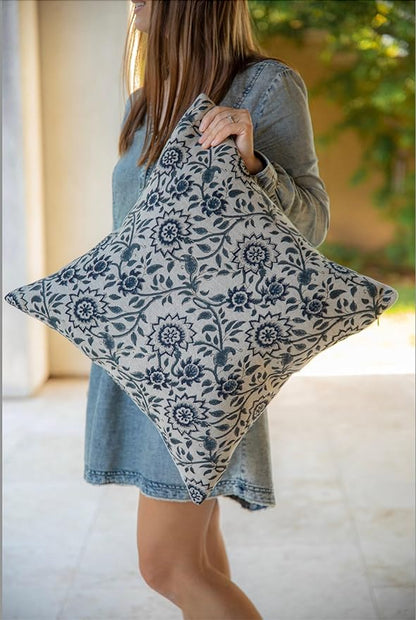 Designer Floral Print on Natural Linen Pillow Cover, Boho Pillow Cover - Image 8