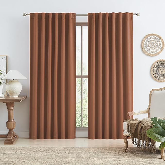 KEQIAOSUOCAI 90 Inch Rust Terracotta Blackout Curtains Linen by KEQIAOSUOCAI