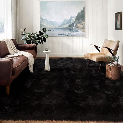 Latepis 9 x 12 Area Rug for Living Room Black Fur Faux Sheepskin Fluffy Rug for by Latepis