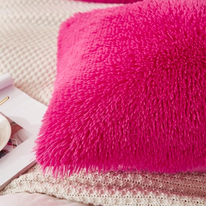 Uhamho Set of 2 Standard Pillowcases Faux Fur Throw Pillow Covers Queen Size - Image 4