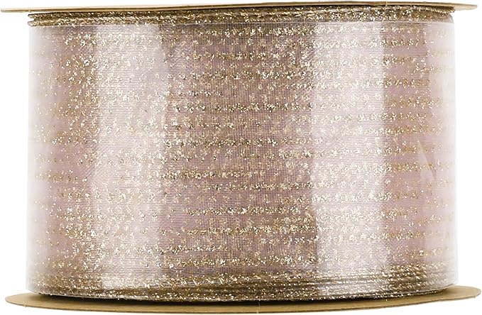 MEEDEE Rose Gold Sheer Glitter Wired Ribbon 2.5 Inch Horizontal Stripes Polka - Image 9