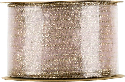MEEDEE Rose Gold Sheer Glitter Wired Ribbon 2.5 Inch Horizontal Stripes Polka - Image 9