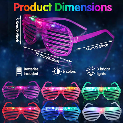 Honoson 102 Pcs LED Light Up Glasses, Glow Shutter Glasses, Glow in the Dark Party Supplies for Adult Neon Flashing Bulk Party Favor for Halloween Birthday Wedding Carnival Rave Xmas Concert (6 Color)