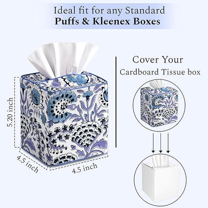 CPC Indigo Blue Hand Block Printed Cotton Tissue Box Cover 5" x 5" x 5.5" - Image 3