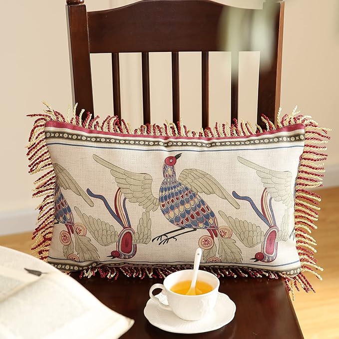 patdrea Designer Throw Pillow Covers 12"x20", Vintage Red Flying Bird Pattern - Image 2