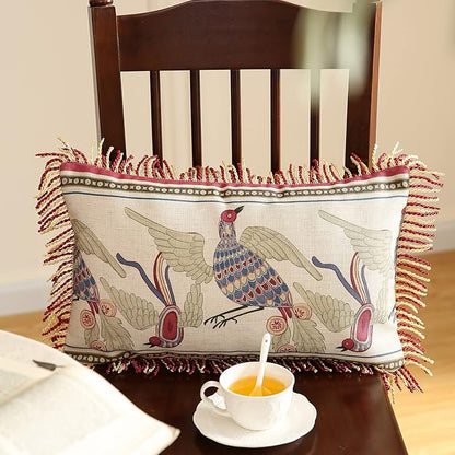 patdrea Designer Throw Pillow Covers 12"x20", Vintage Red Flying Bird Pattern - Image 2