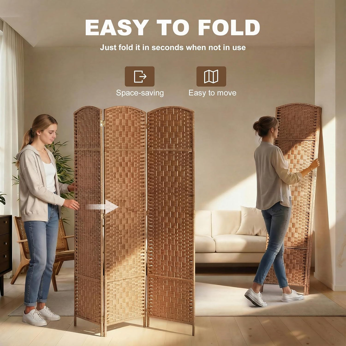 homcom room divider 3-panel, 6ft-tall folding privacy screen, close-up detail
